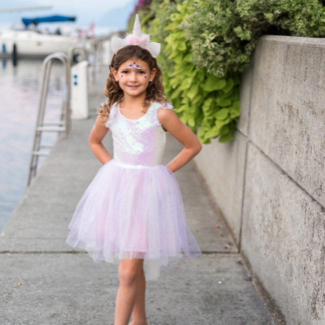 Great Pretenders Dromerige eenhoornjurk met haarband die shimmert/roze, maat US 3-4