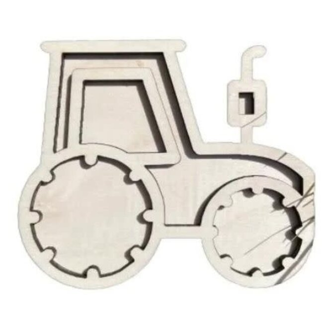 Hippe Hoeken Sensomotorisch speelgoed, Houten Versiervorm Tractor (12x10 cm)