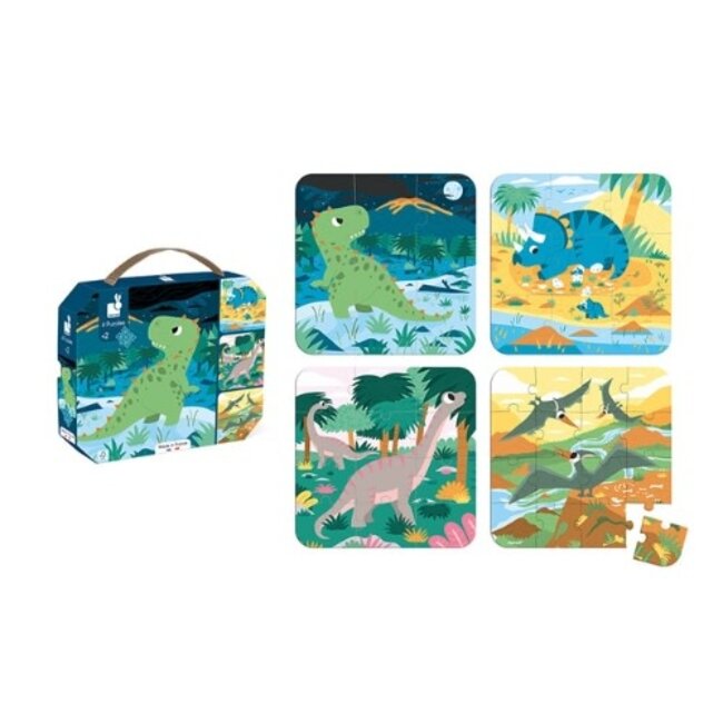 Janod Puzzel - 4 puzzels Dinosarus (6-9-12-16 stukken)