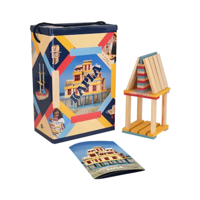 Kapla Houten speelgoed - KAPLA 200 SUMMER Bouwplankjes Zomer: 140 st. naturel + 60 st. gekleurd