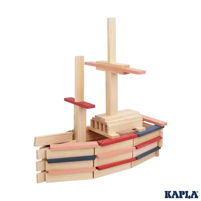 Kapla Houten speelgoed - KAPLA 120 BOX Blue,Red,Pink Bouwplankjes naturel, 90st. + 30 st. gekleurd