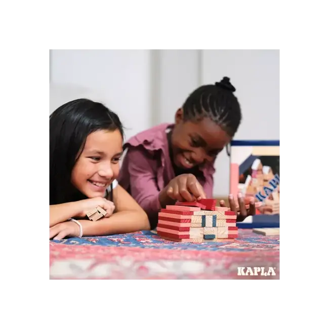 Kapla Houten speelgoed - KAPLA 120 BOX Blue,Red,Pink Bouwplankjes naturel, 90st. + 30 st. gekleurd