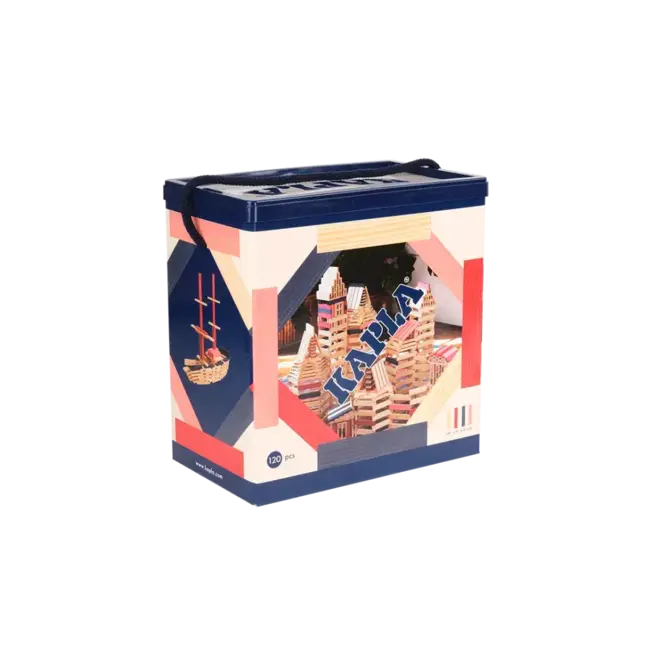 Kapla Houten speelgoed - KAPLA 120 BOX Blue,Red,Pink Bouwplankjes naturel, 90st. + 30 st. gekleurd