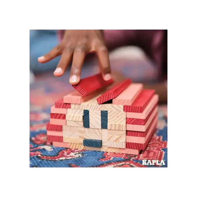 Kapla Houten speelgoed - KAPLA 120 BOX Blue,Red,Pink Bouwplankjes naturel, 90st. + 30 st. gekleurd