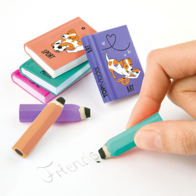 TOPModel Knutselen, Accessoires - TOPModel gumset - mini schoolboeken en potloden