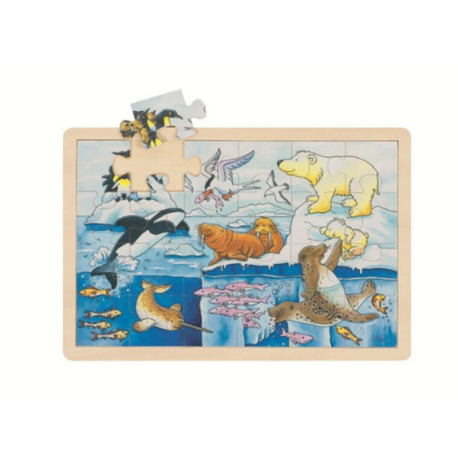 Puzzels, Legpuzzel- Houten puzzel pooldieren, 24 stukjes, 2+