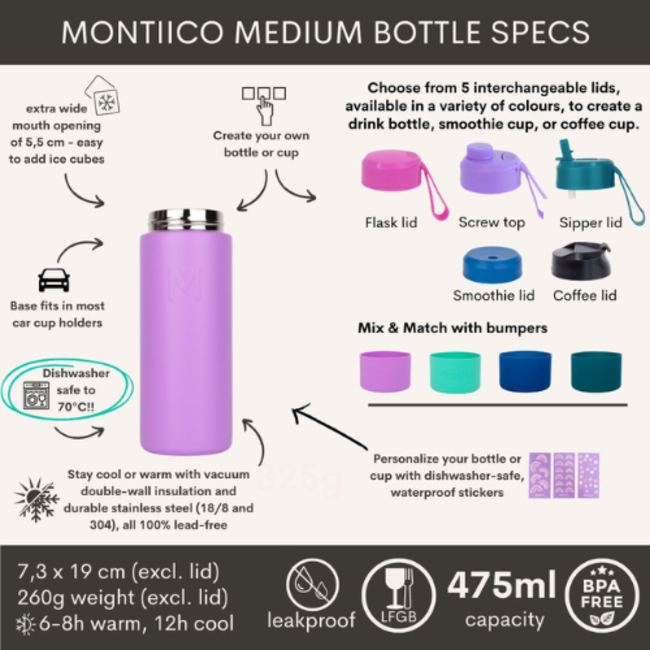 Montiico Fusion, Universele Thermosfles zonder dop - Calypso (Roze) 475 ML