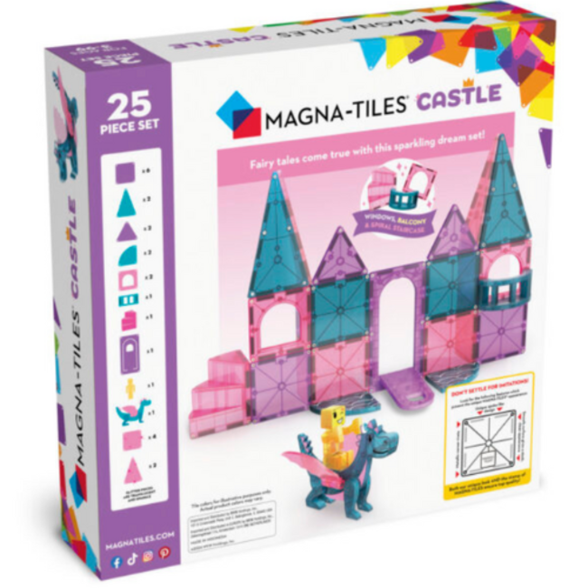 Magna-tiles Magnetisch bouwset, Bouwspeelgoed - Magna-Tiles Castle 25 delig set (Roze kasteel) 3+