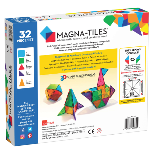 Magnetisch bouwset, Bouwspeelgoed - Magna-Tiles Clear Colors, 32 st., 3+