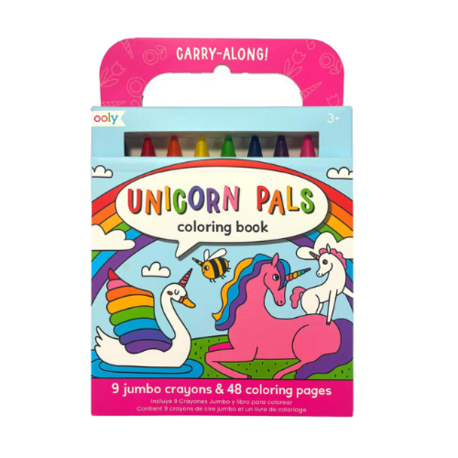 Ooly Carry Along Crayons & Coloring Book Kit - Unicorn Pals (Set of 10)