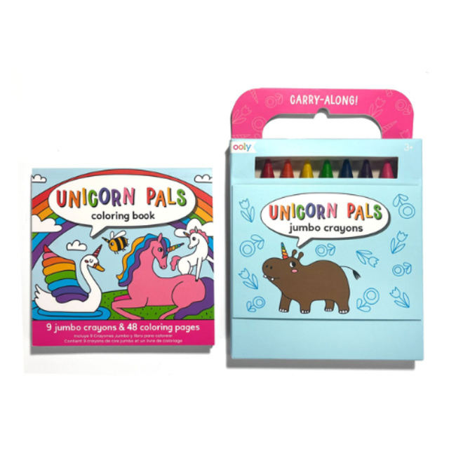 Ooly Carry Along Crayons & Coloring Book Kit - Unicorn Pals (Set of 10)