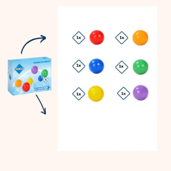 Coblo Magnetisch Bouwset, Coblo knikkers voor knikkerbaan  6 stuks (classic)