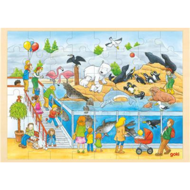 goki puzzel: bezoek aan de zoo, 48-delig, hout, 3+