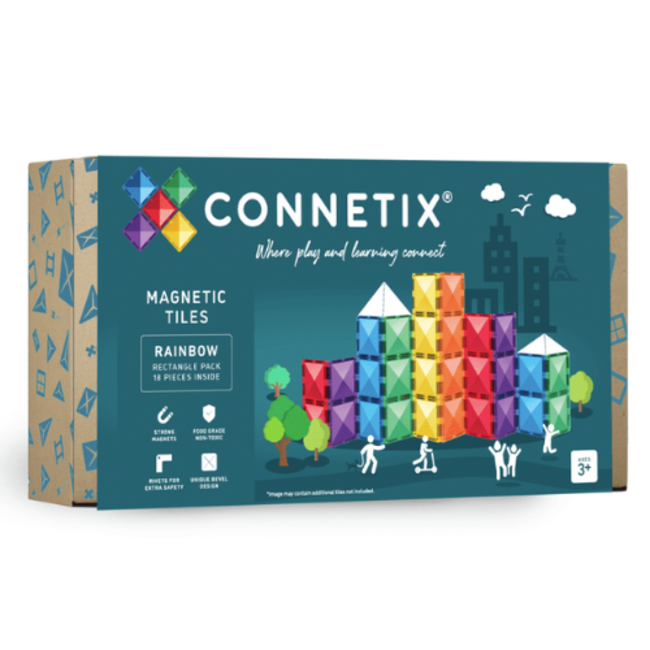 Connetix Magnetisch bouwset, Connetix - Regenboog Rechthoeken 18 stuks (Rainbow Rectangle Pack 18 pc)