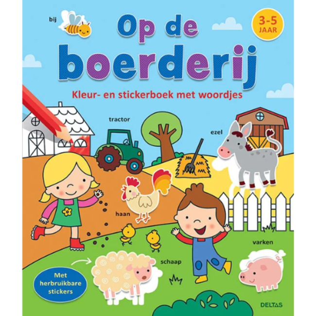 Deltas Boeken, Kleurboeken - Kleur- en stickerboek met woordjes - op de boerderij (3-5 jr.)