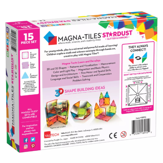 Magna-tiles Magnetisch bouwset, Bouwspeelgoed - Magna-Tiles Stardust 15 stuks