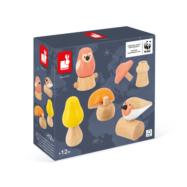 Janod Janod WWF - Leer Schroeven met Vogels en Paddestoelen