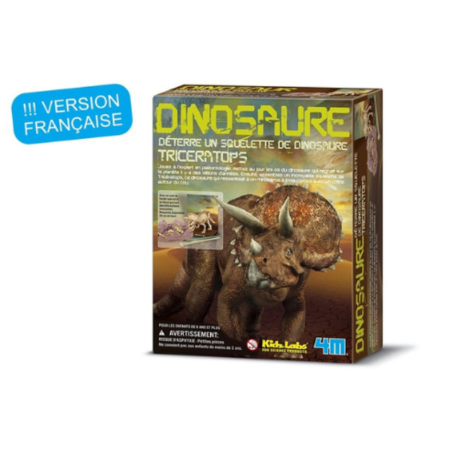 4M KidzLabs:  GRAAF-JE-DINOSAURUS-OP (Triceratops) / F R A N S T A L I G E VERPAKKING, skeletbouwset in een blok plaaster, doos 17x22x6cm, 7+