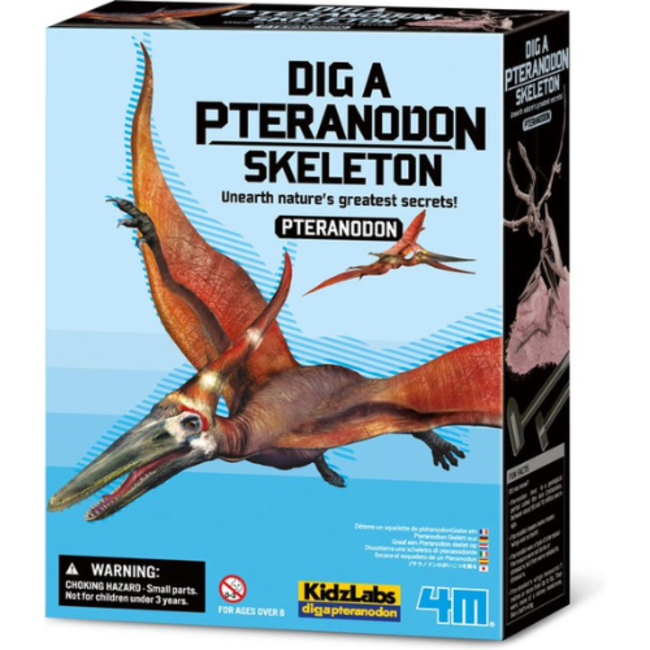 4M Kidzlabs: GRAAF-JE-DINOSAURUS-OP (Pteranodon), skeletbouwset in een blok plaaster, doos 17x22x6cm, 8+