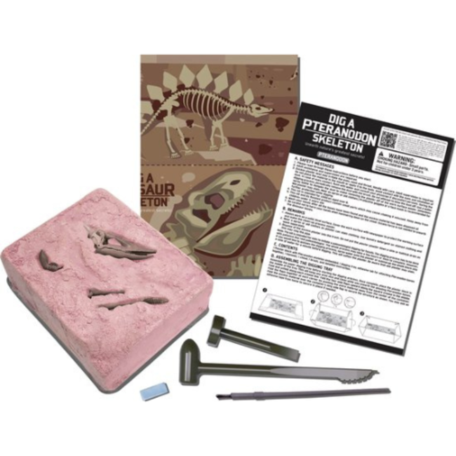 4M Kidzlabs: GRAAF-JE-DINOSAURUS-OP (Pteranodon), skeletbouwset in een blok plaaster, doos 17x22x6cm, 8+