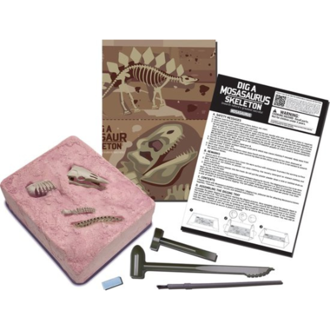 4M Kidzlabs: GRAAF-JE-DINOSAURUS-OP (Mosasaurus), skeletbouwset in een blok plaaster, doos 17x22x6cm, 8+