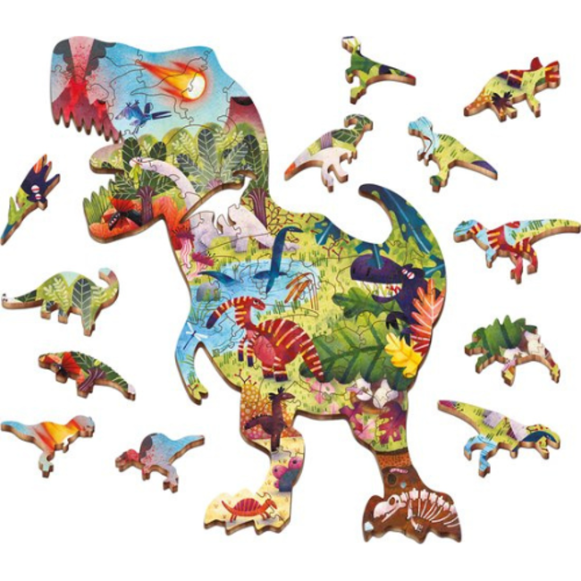 Ludattica Puzzels: WOODY PUZZEL DINOSAURUS 25x35cm, 48-delig, 12 figuurtjes, in   hout , 4+