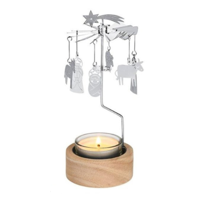 Kerst theelichthouder carrousel kerststal