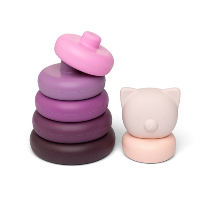 Babyspeelgoed, stapeltoren - Siliconen stapelringen varken, paars en roze