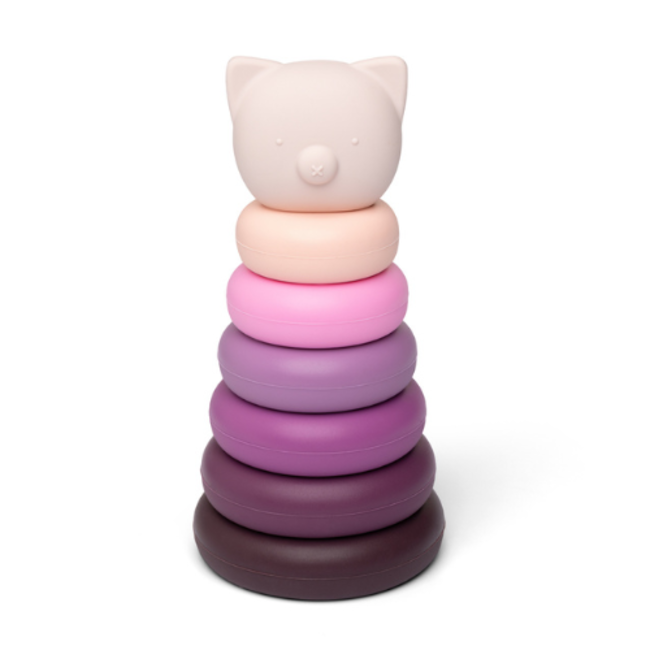 Babyspeelgoed, stapeltoren - Siliconen stapelringen varken, paars en roze