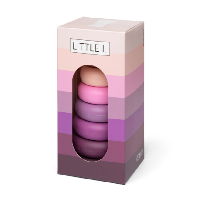 Babyspeelgoed, stapeltoren - Siliconen stapelringen varken, paars en roze