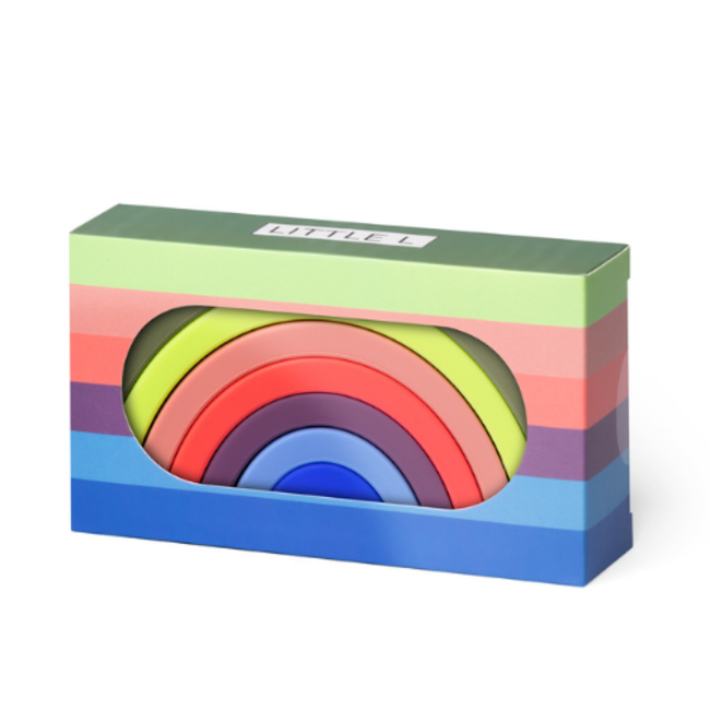 Babyspeelgoed, stapeltoren - Siliconen regenboog klein groen, roze en blauw