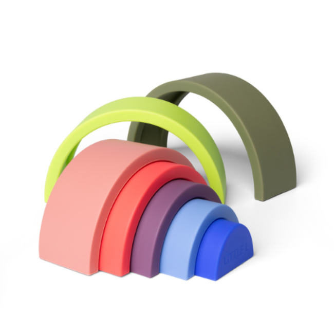 Babyspeelgoed, stapeltoren - Siliconen regenboog klein groen, roze en blauw