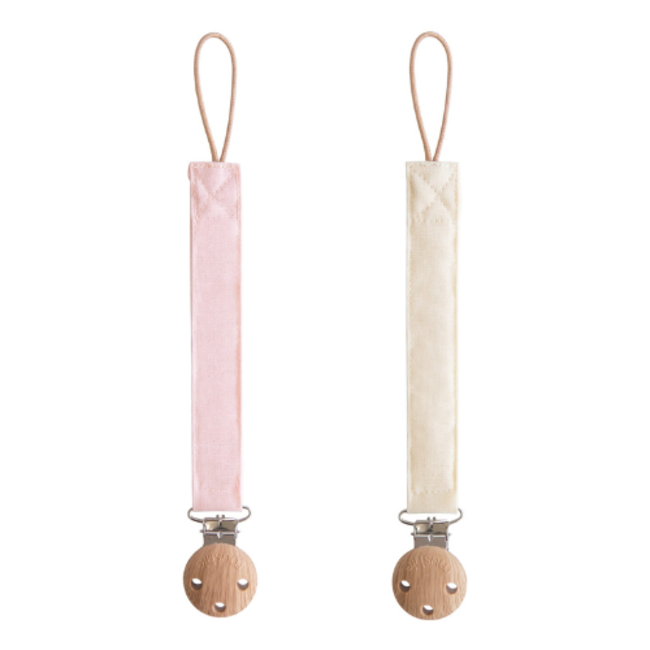 Mushie Speenkoord linnen set - 2 PACK - Blush/Cream