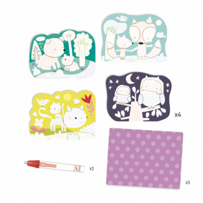 Djeco Knutselen- Verborgen in het bos, Kleurboek met waterstift