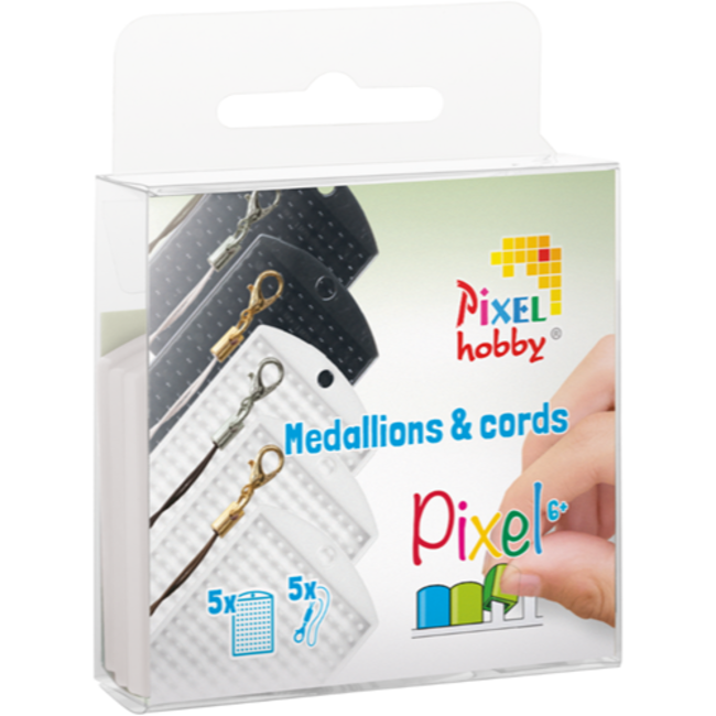 Pixelhobby Set van 5 medaillions & 5 color cords - Zwart/Wit