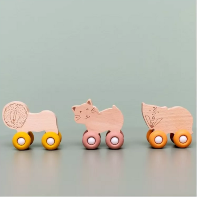 Trixie Houten dierenauto met siliconen wielen