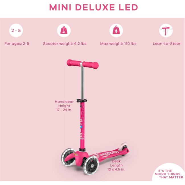 Microstep Micro Mini Step - Deluxe, Roze fairy glitter, LED, 2-6 jr.