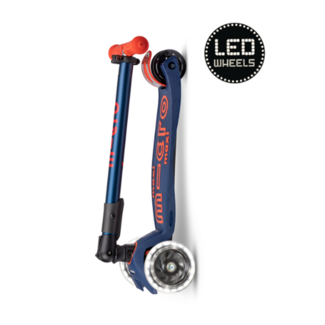 Microstep Micro Maxi Step - Maxi Micro scooter Deluxe foldable LED navy blue/red