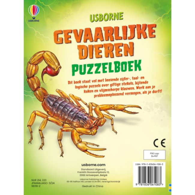 Usborne Doeboeken, Uitwisboek Gevaarlijke dieren - Puzzelboek
