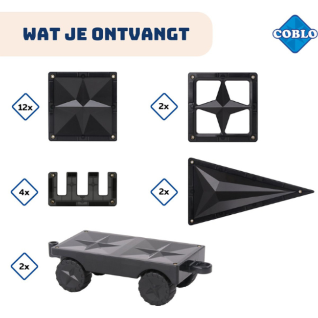 Coblo Magnetische bouwspeelgoed, Coblo - Transport set met zwarte tegels 22 stuks