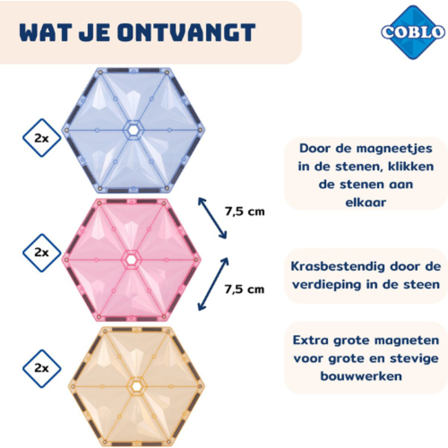 Coblo Magnetische Tegels Pastel Hexagon Zeshoek 6 stuks
