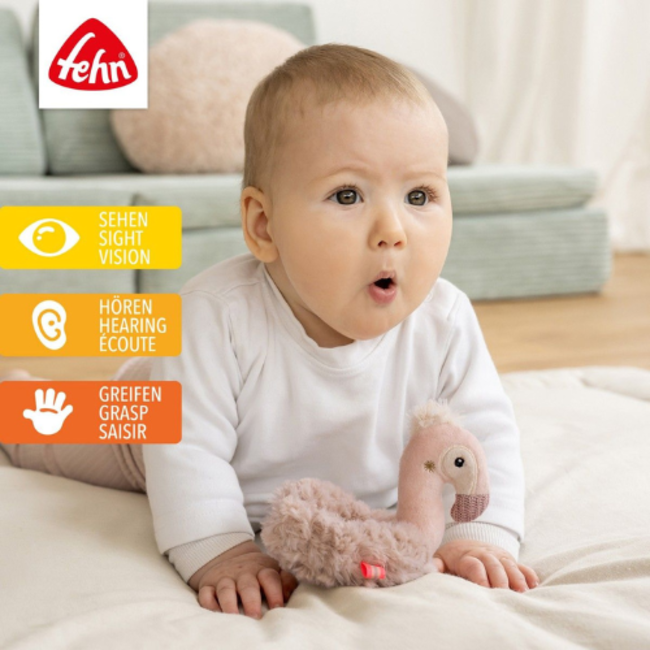 Fehn Lazy, Crazy, Pink - Soft ring rattle flamingo