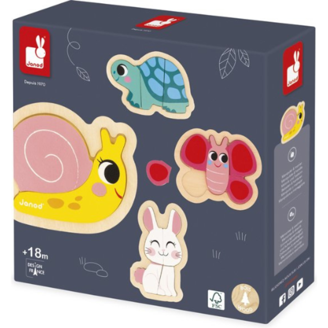 Janod Puzzelset - 4 puzzels 2-3-4-5 stukken Tuin