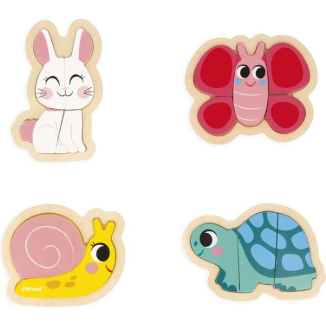 Janod Puzzelset - 4 puzzels 2-3-4-5 stukken Tuin