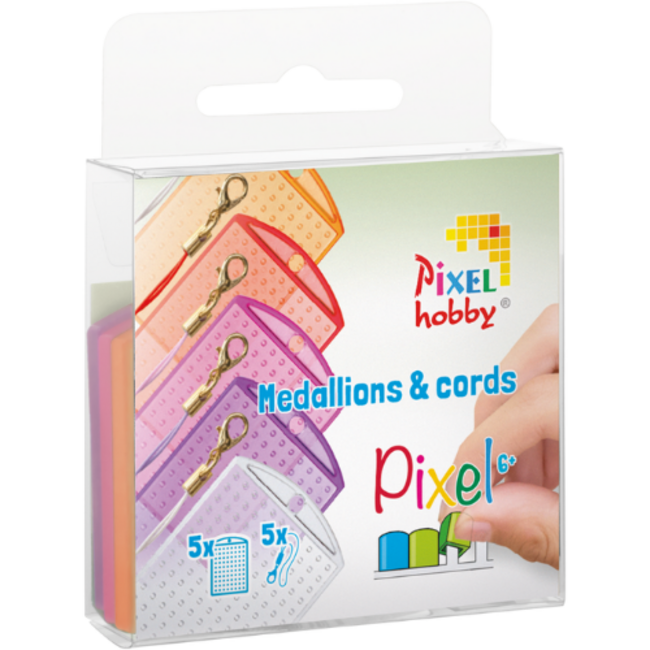 Set van 5 medaillions & 5 color cords - Roze-oranje transparant