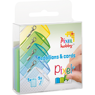 Pixelhobby Set van 5 medaillions & 5 color cords - Groen-blauw transparant