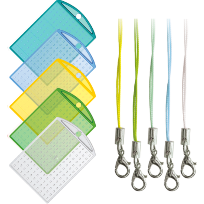 Set van 5 medaillions & 5 color cords - Groen-blauw transparant