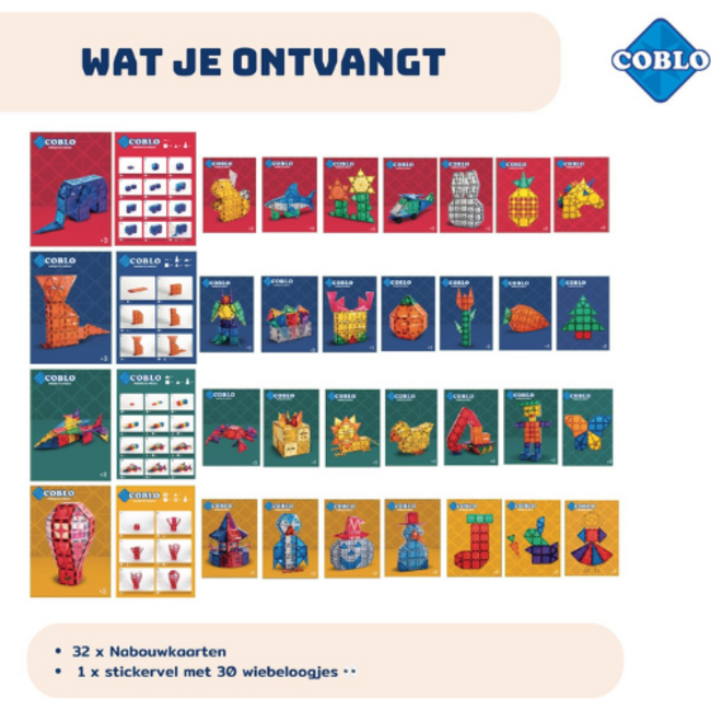 Coblo Magnetisch Bouwset, Bouw speelgoed - Bouwkaarten 32 stuks
