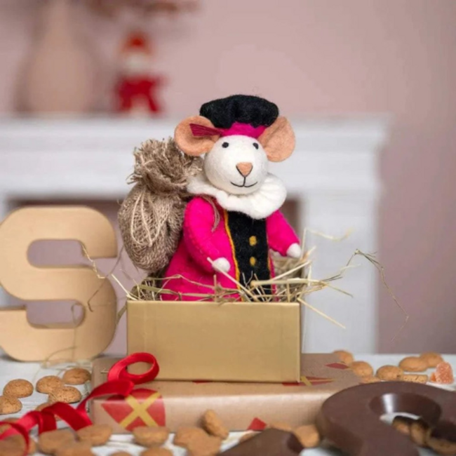 Sjaal met Verhaal Decoratie Muis Pietermuis Fuchsia