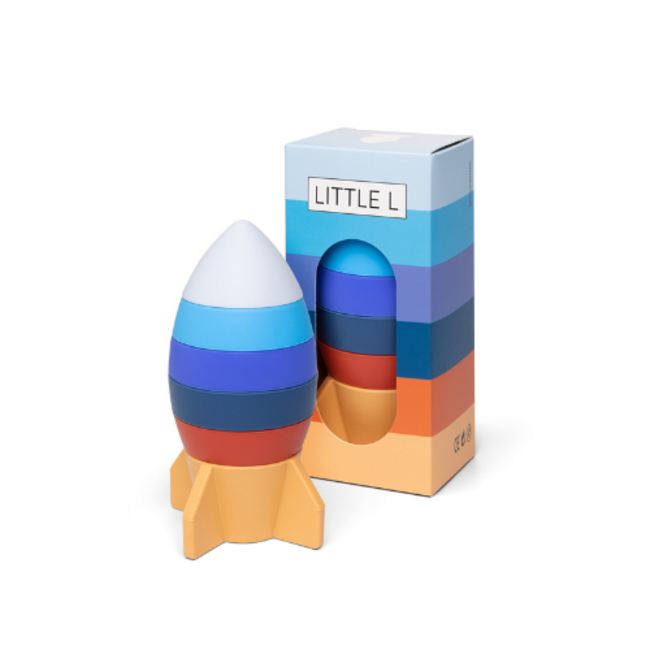 Babyspeelgoed, stapeltoren - Siliconen stapel ruimteschip, blauw en oranje